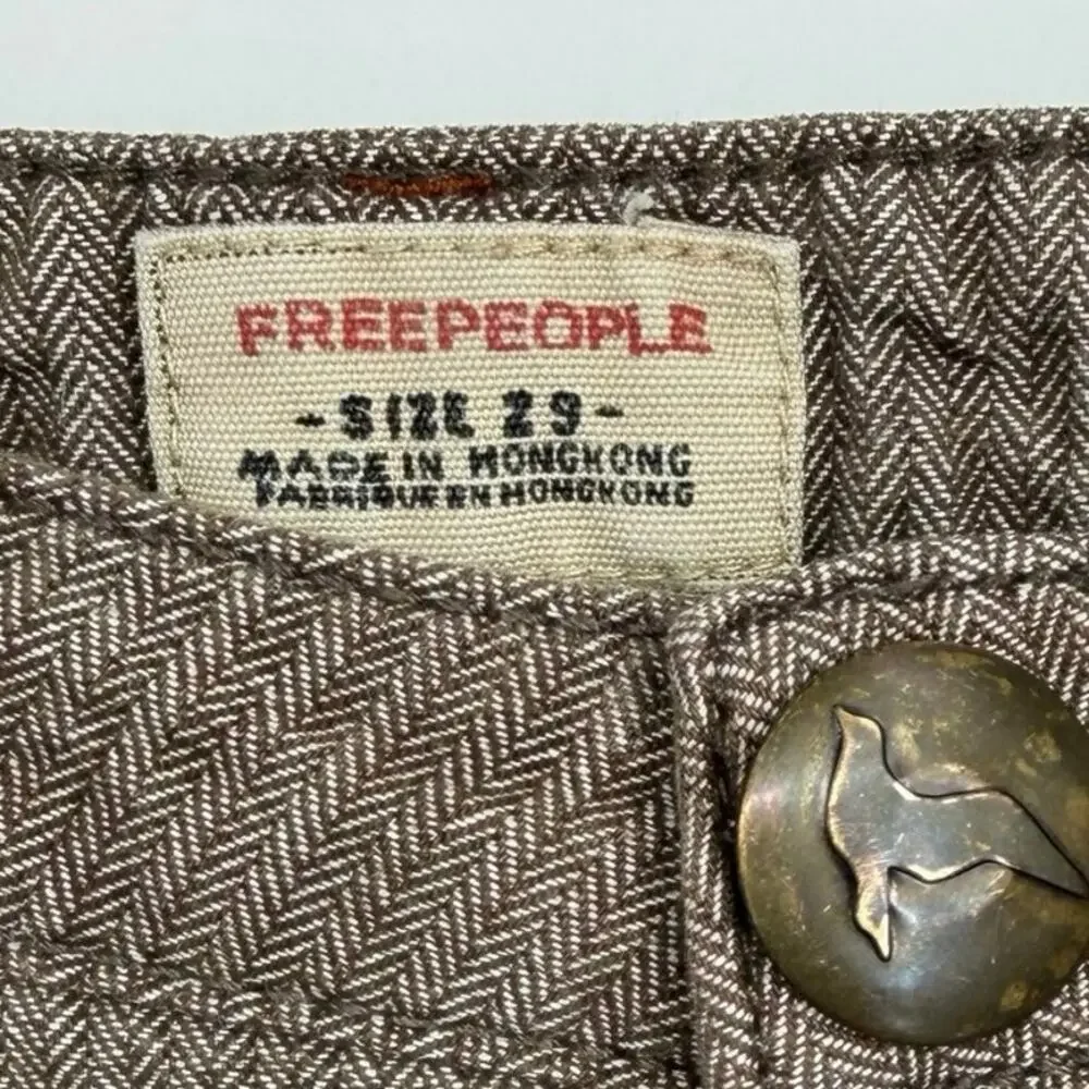 Free‎ People Pants Women’s 29 Brown Ultra Wide Leg Herringbone Bohemian Hippie